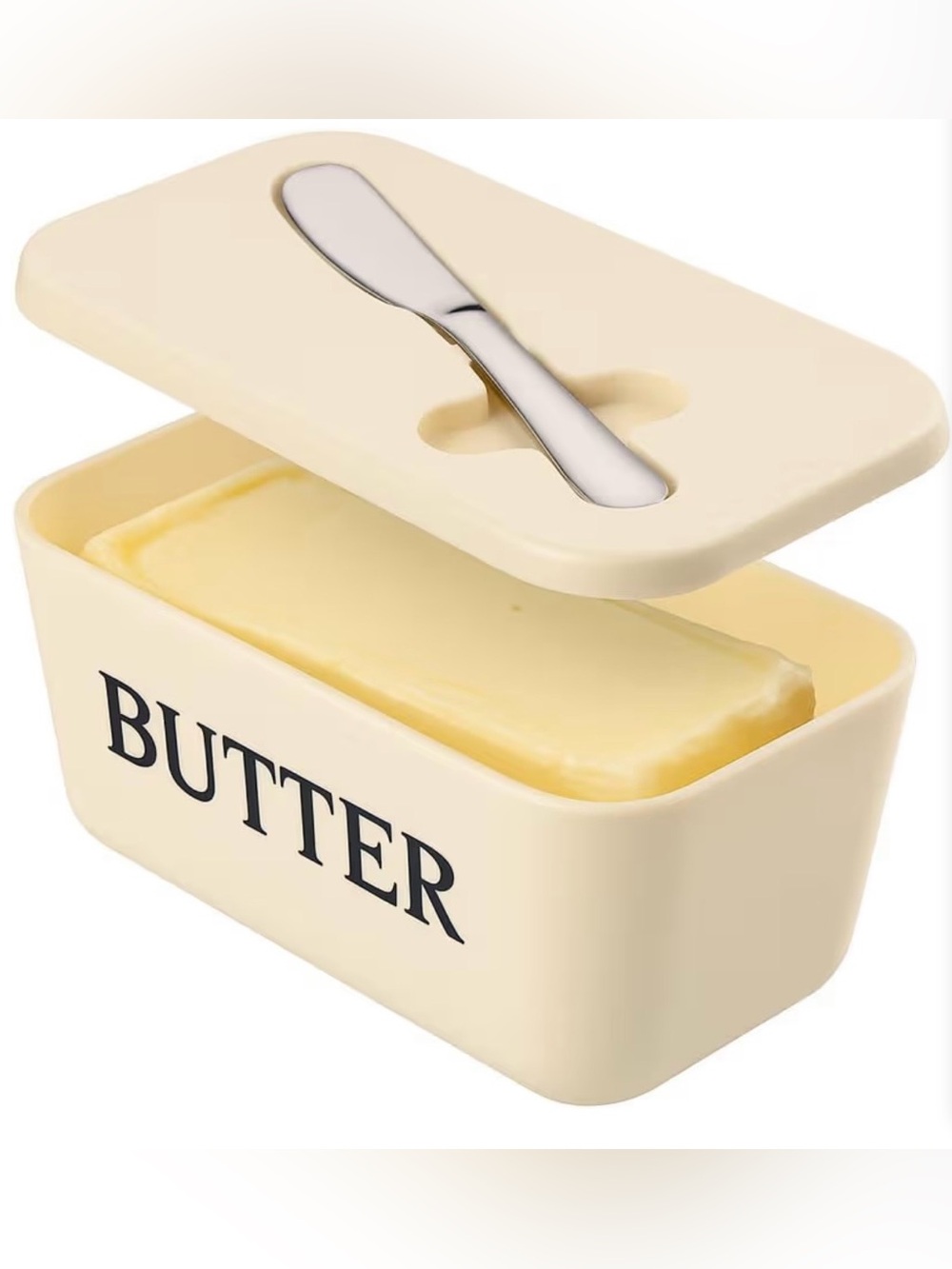 Butter Brand Cream Butter Dish with Silver Spreader